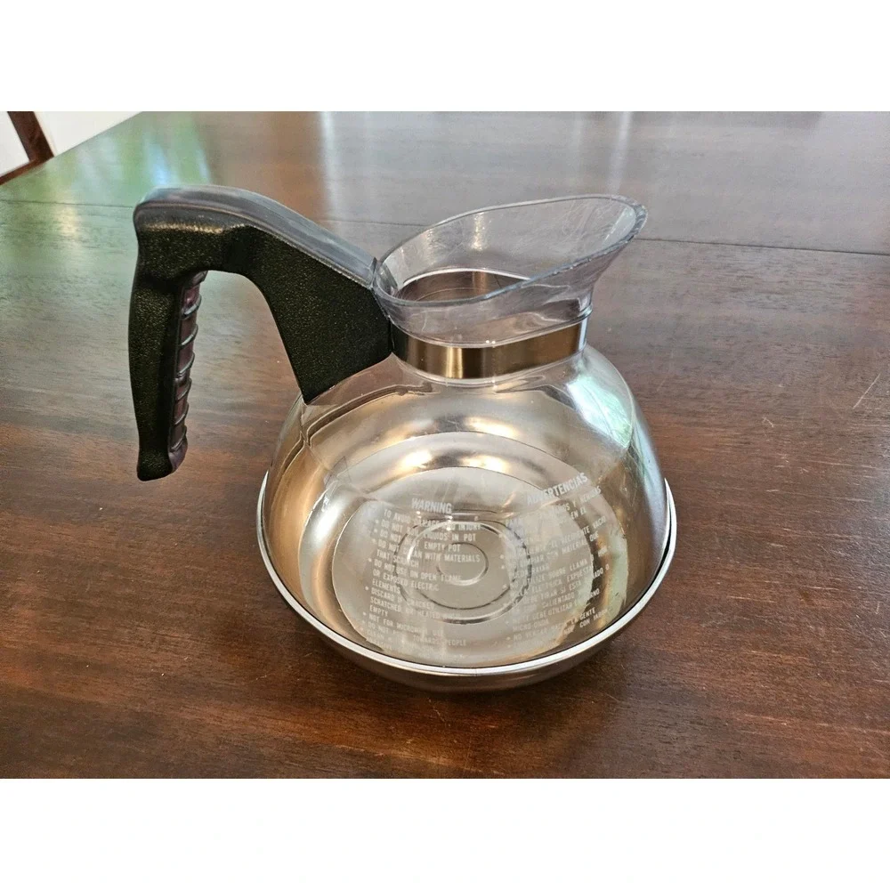Bunn Coffee Carafe Decanter Stainless Steel Base Clear Plastic Black Handle